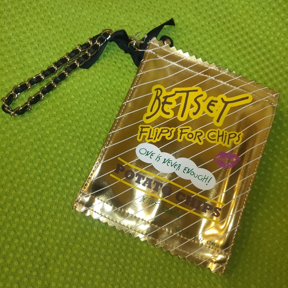 Betsey Johnson Gold Flips for Chips Handbag